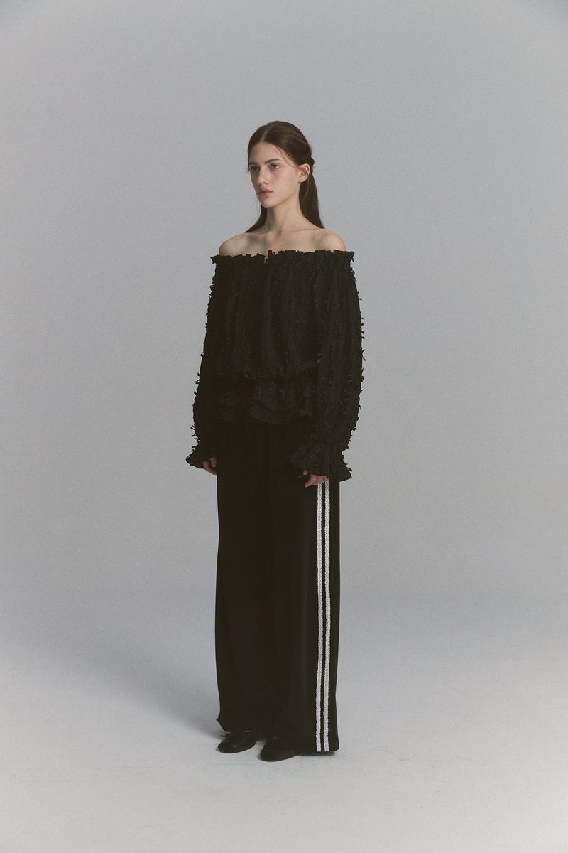 Feather Off Shoulder Blouse Black