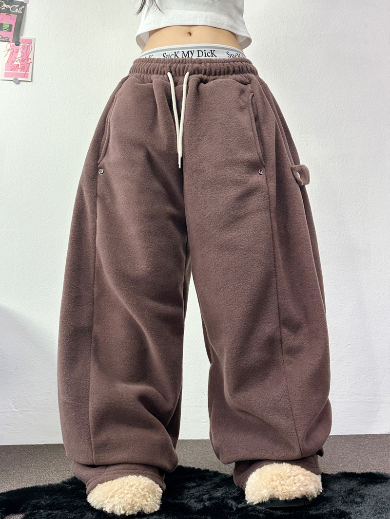 BOTH-SIDES FLEECE SNAP LONG PANTS 🧸🩵🤍6COLOR