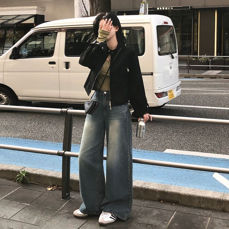 [BELLIDE MADE] BAND COLLAR, SUEDE CROP JACKET