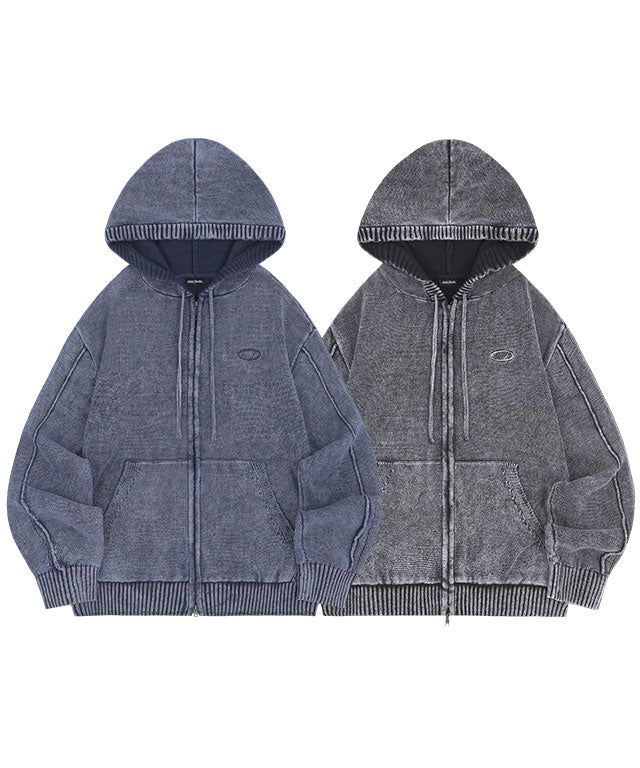 ODDSTUDIO（オッドスタジオ）の「Pigment-Washing-Knit-Hooded-Zip-Up - 2COLOR（Tops）」