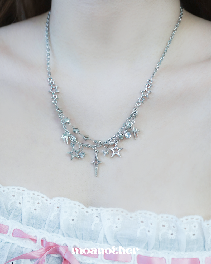 [IVE Rey, ITZY Chaeryeong Pick!](S.Steel) Star Flash Layered Necklace