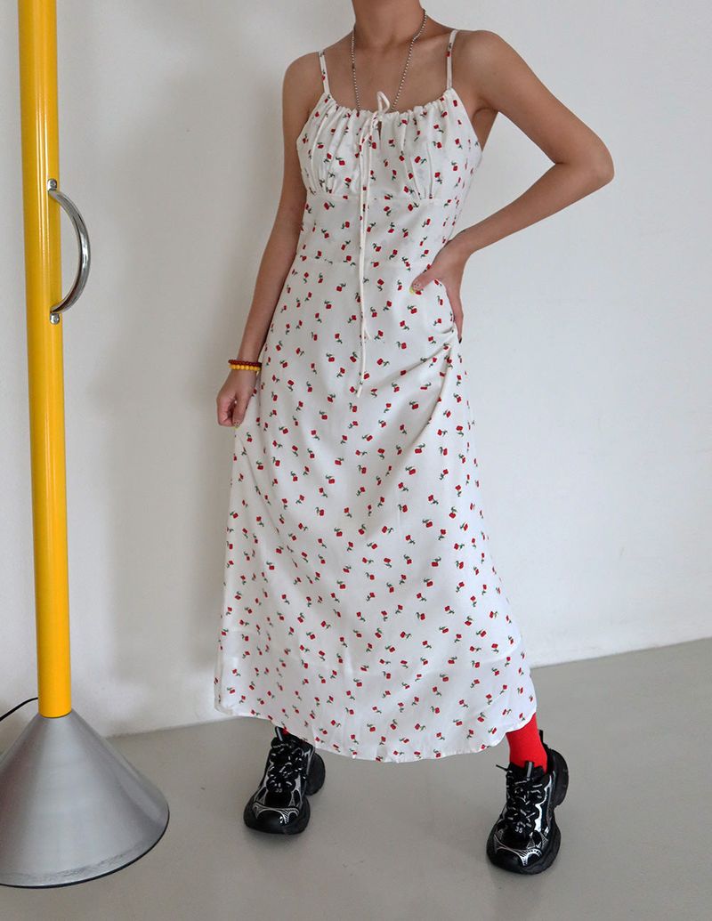 Cherry Flower Maxi Bustier Long Dress
