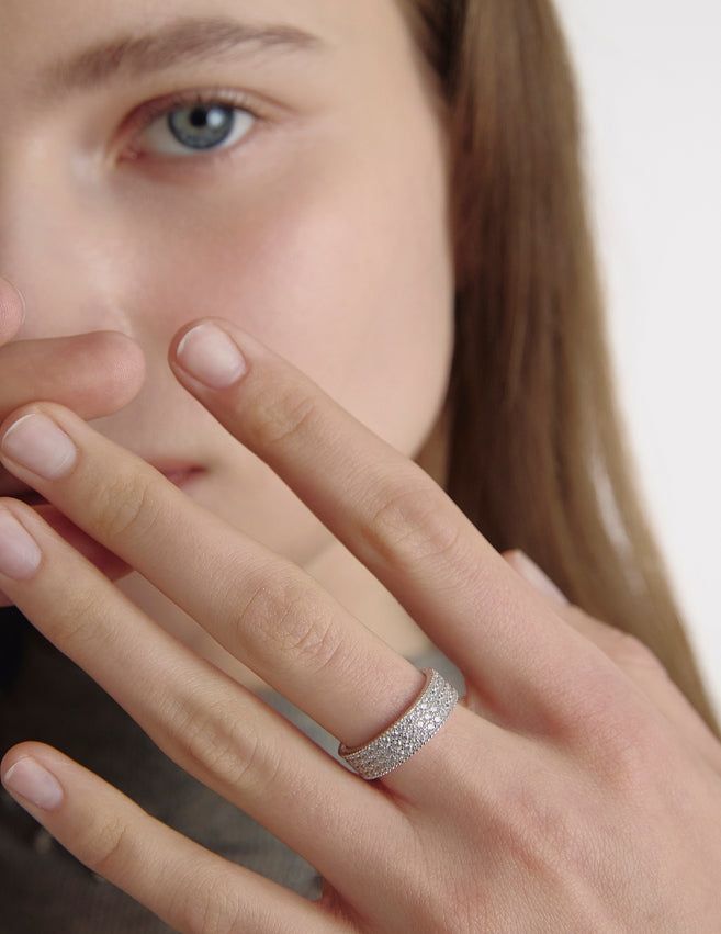 25FW★ Essence Silver (W) Milgrain Layer Stone Ring