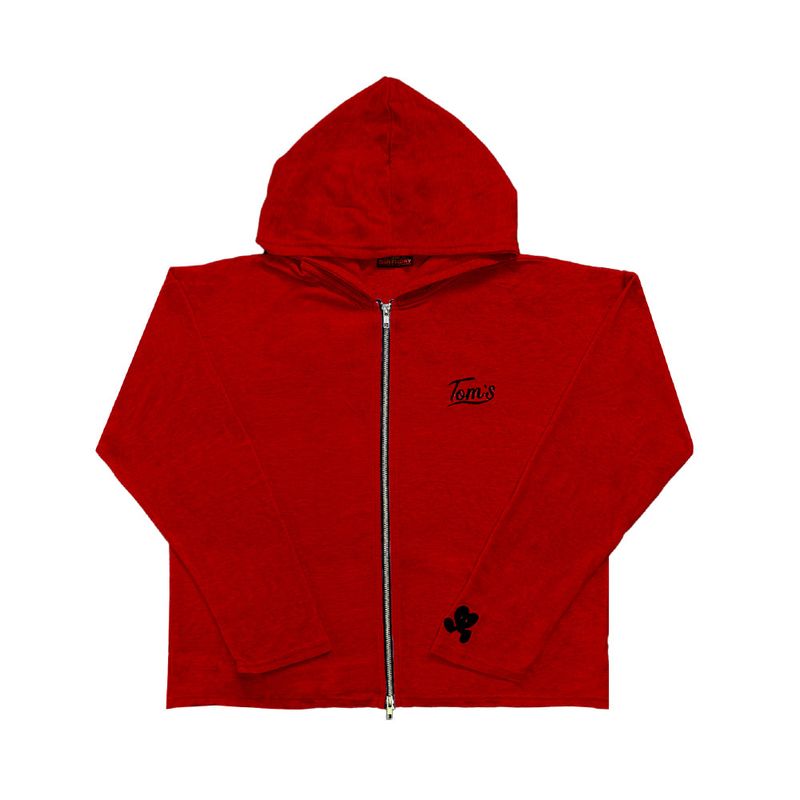 TOM'S BIRTHDAY（トムズバースデー）の「LOVE ME Sleeve Hoodie Zipup RED（Tops）」