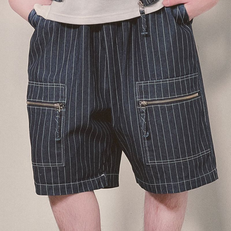 stripe denim shorts_blue