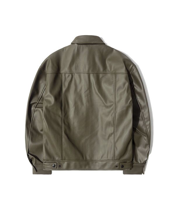 LB Synthetic Leather Single Jacket (Grey Khaki)