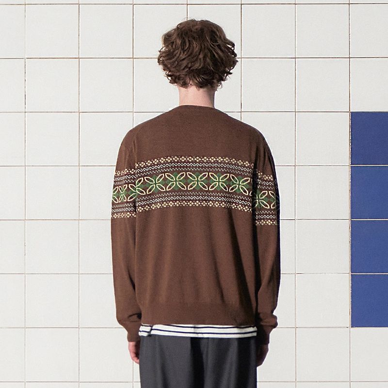 CLOVER ARGYLE V NECK KNIT / BROWN