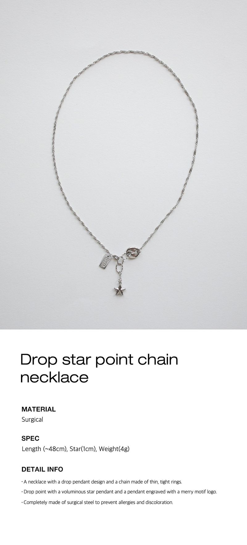 Drop star point chain necklace