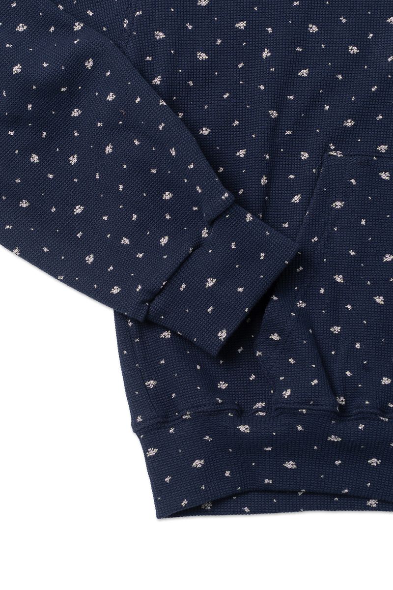 Floral waffle hoodie_navy