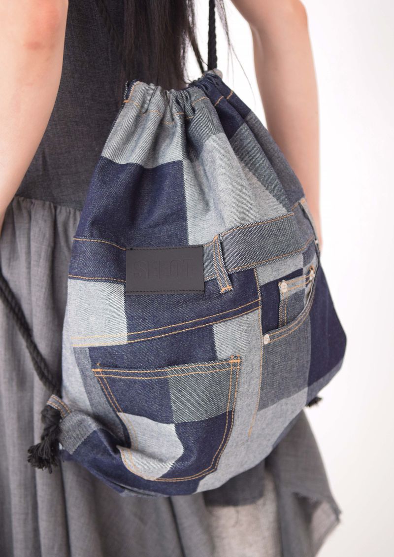 Square Denim Pocket Backpack