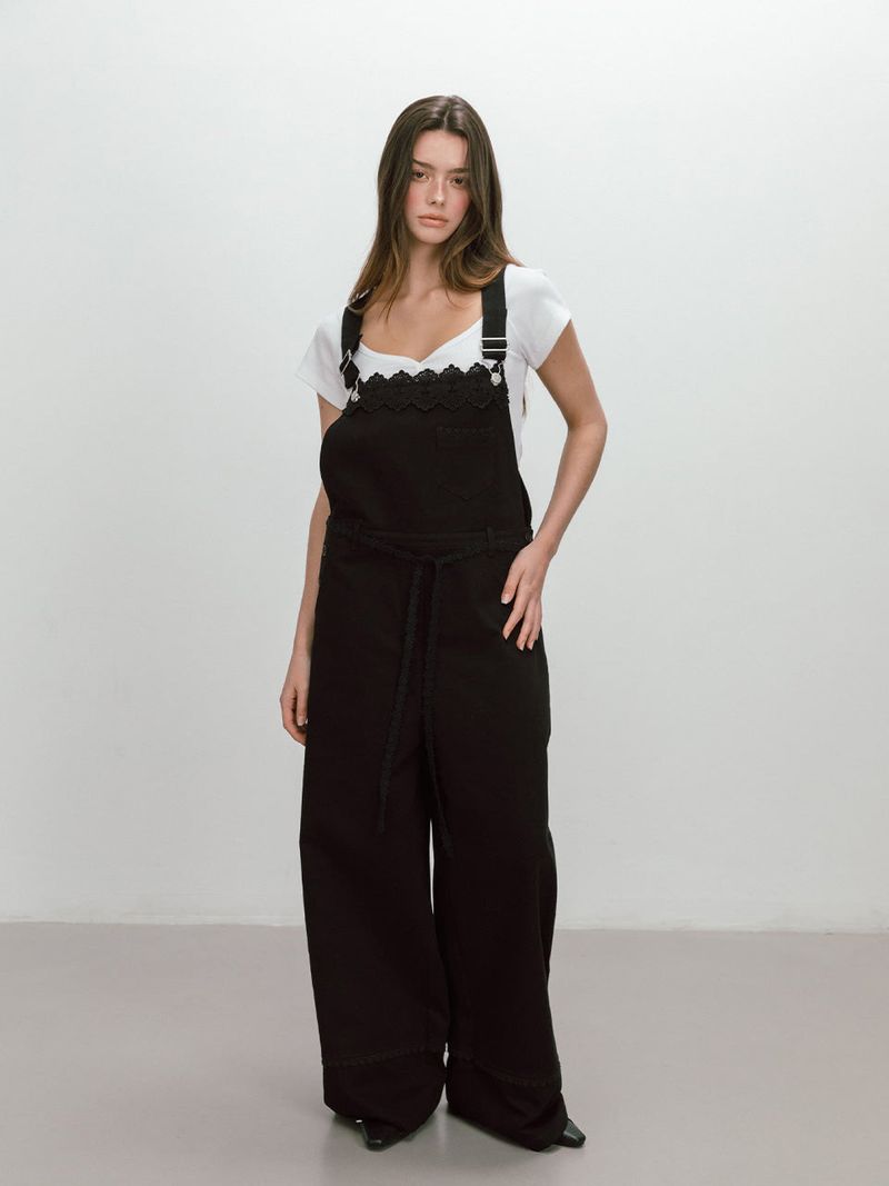 FLOWER LACE OVERALL / BLACK