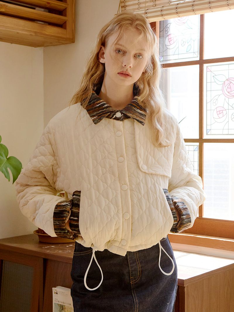 FABERFINGER(フェーバーフィンガー)の「Stripe Patched Quilting Jacket (Ivory)(Jackets/Outerwear)」