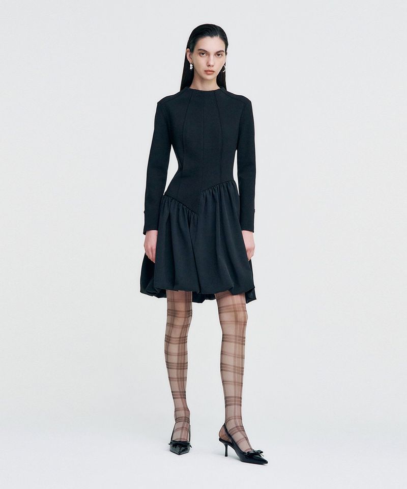 Raw Edge Balloon Dress _ BLACK