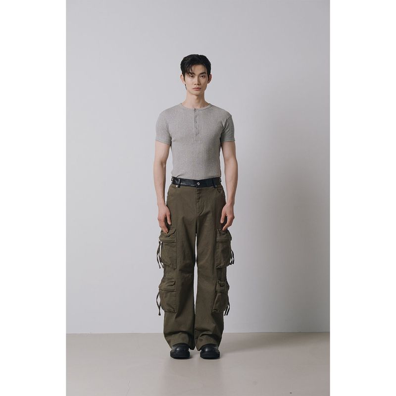 Signature leather cargo pants(Khaki)