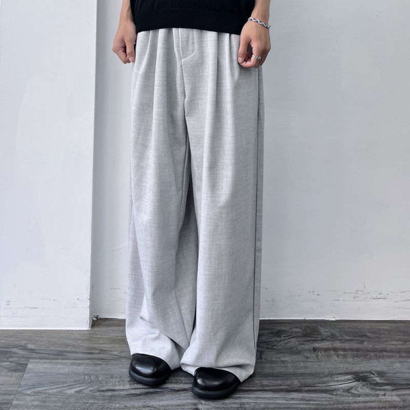 Mist Grey Asymmetric Pleat Trousers