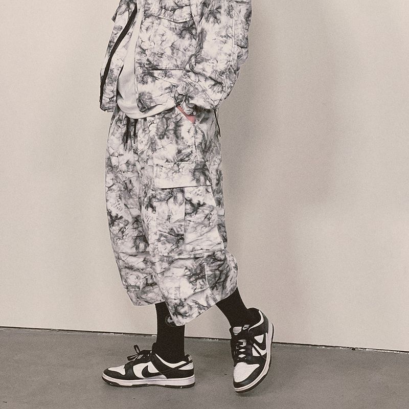 tiedye capri cargo shorts_white