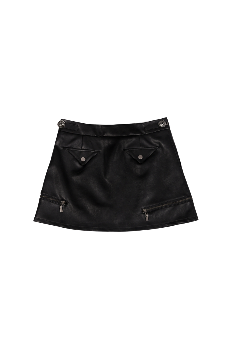 ANTIQUE ROSE SKIRT #LEATHER BLACK