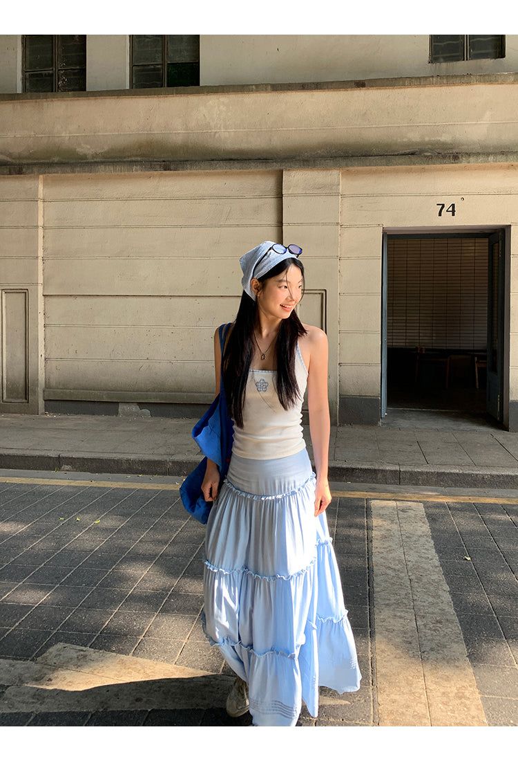 sky frill cancan long skirt