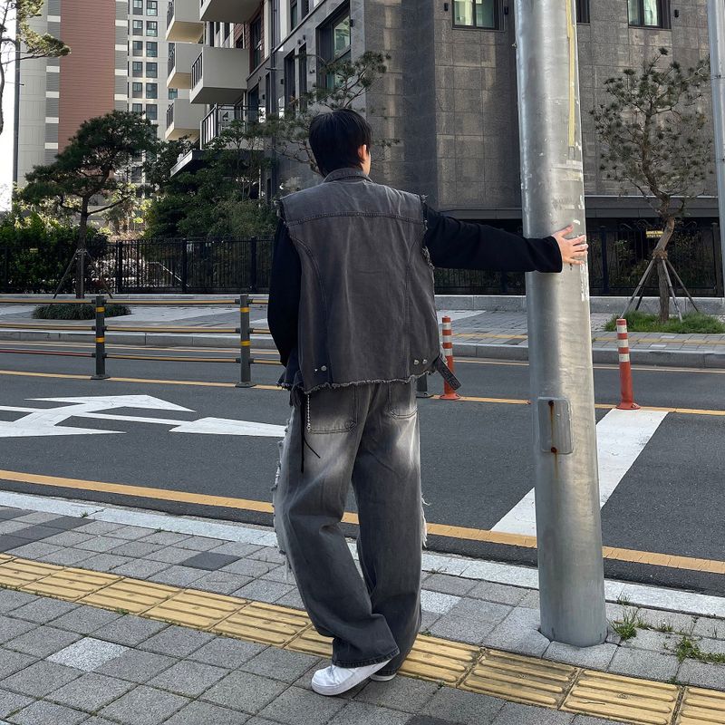 Black Jeans Denim Vest D725013534026