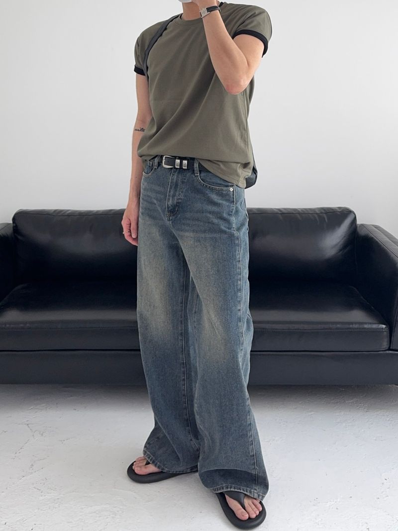SR シーム ディテール セミワイド フレア デニムパンツ(4 Colors)
