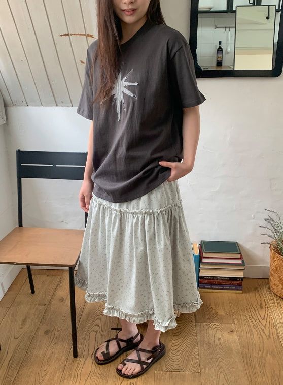 Bihina Flower Shirring Long Skirt