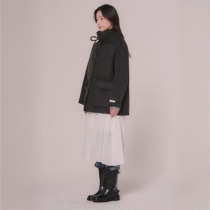 HANDMADE WOOL HALF COAT (Deep Gray)