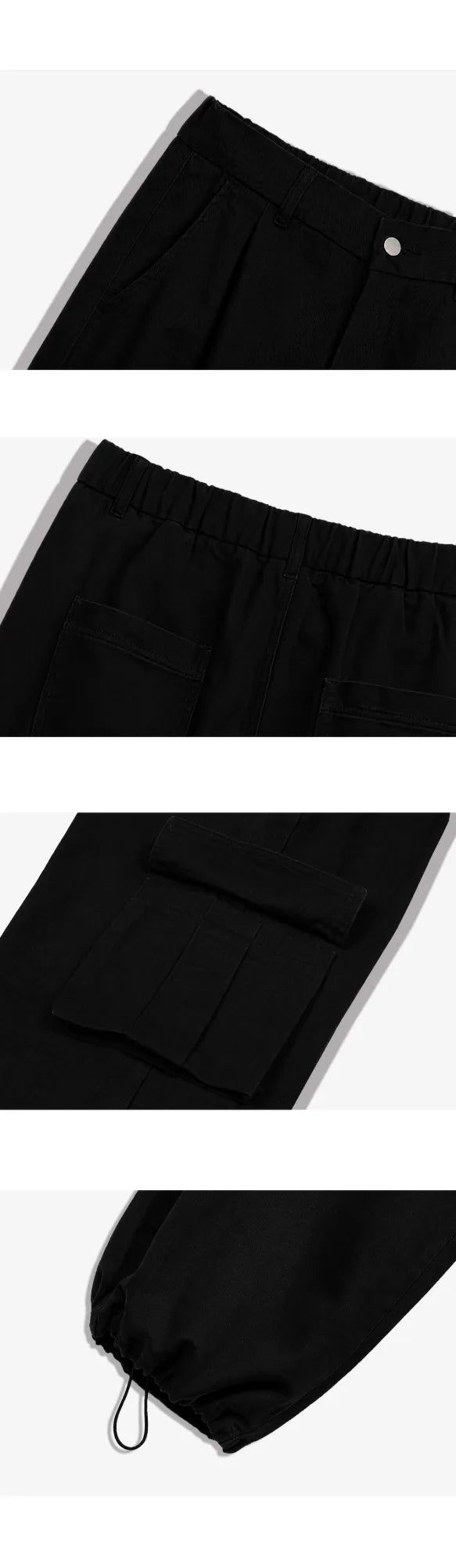 cargo drawstring wide cotton pants (black)