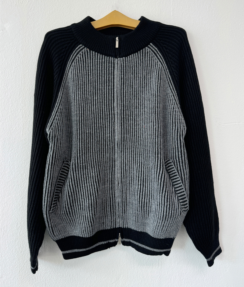 COLOR-BLOCK RAGLAN 2-WAY ZIP-UP🤎🖤🩶🤍 - 3 COLORS