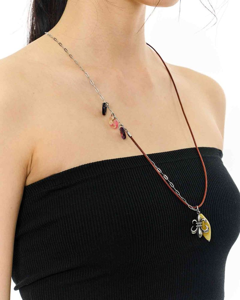  Stone Combi Necklace - Anchor _ BROWN