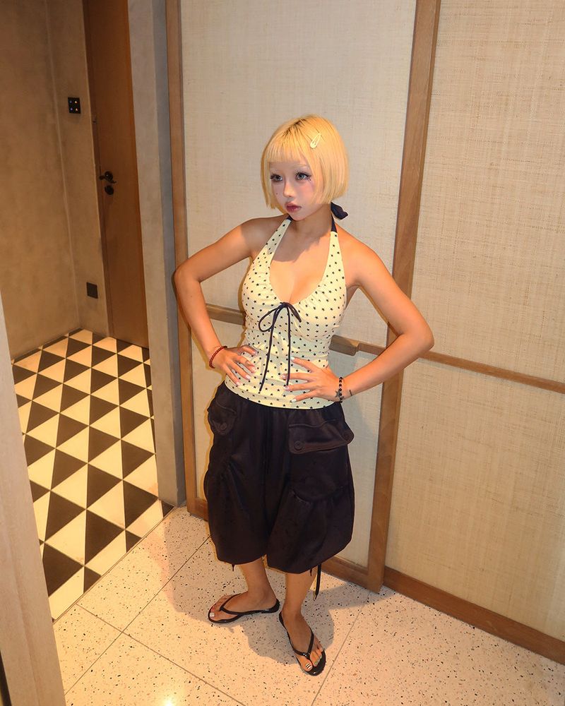 Star Shirring Ribbon Halterneck Sleeveless