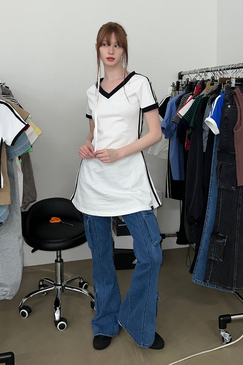 CARGO BOOTS CUT DENIM PANTS (BLUE)