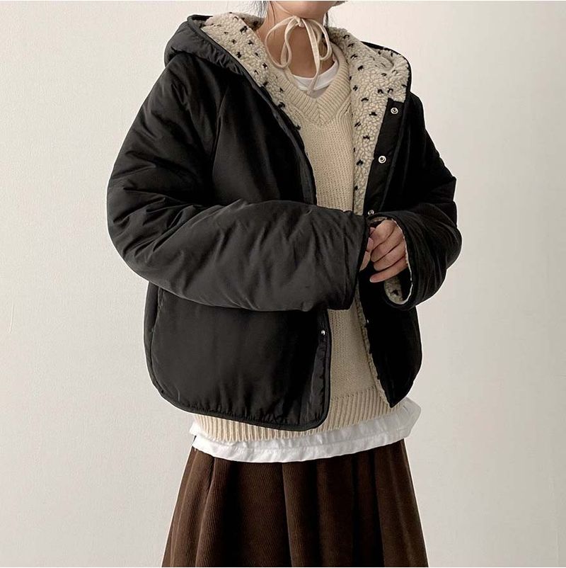 [Double-sided/Reversible*] PN Heart Pattern Fleece Hooded Jumper