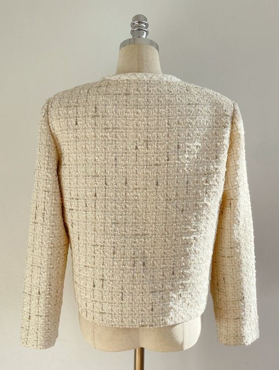 Lock color matching round pearl tweed jacket