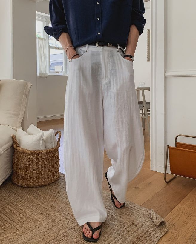 Soda Linen Wide Herringbone Pants