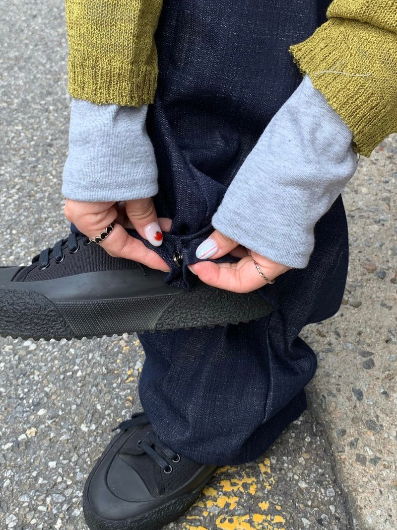 Snap Non-Fade Denim String Wide Pants (2 colors)