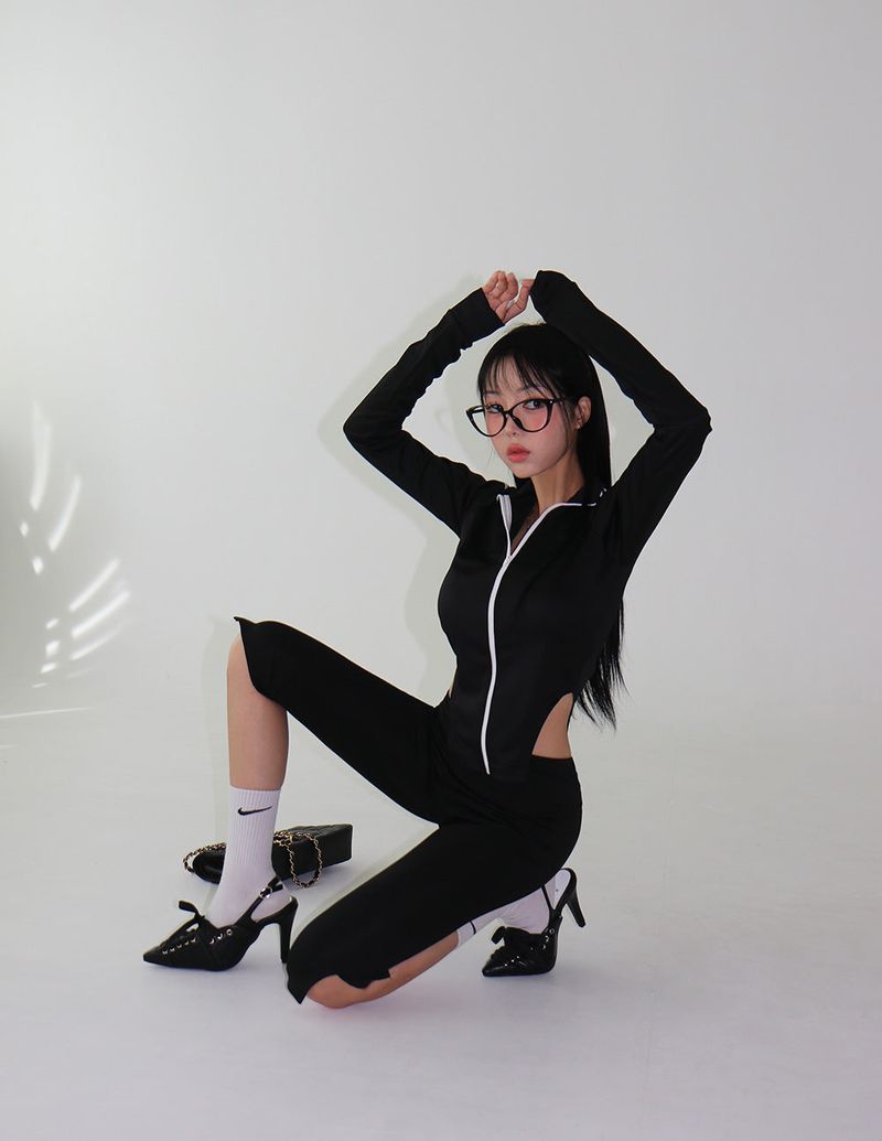 Track Cut-Out Slim Fit Zip-Up