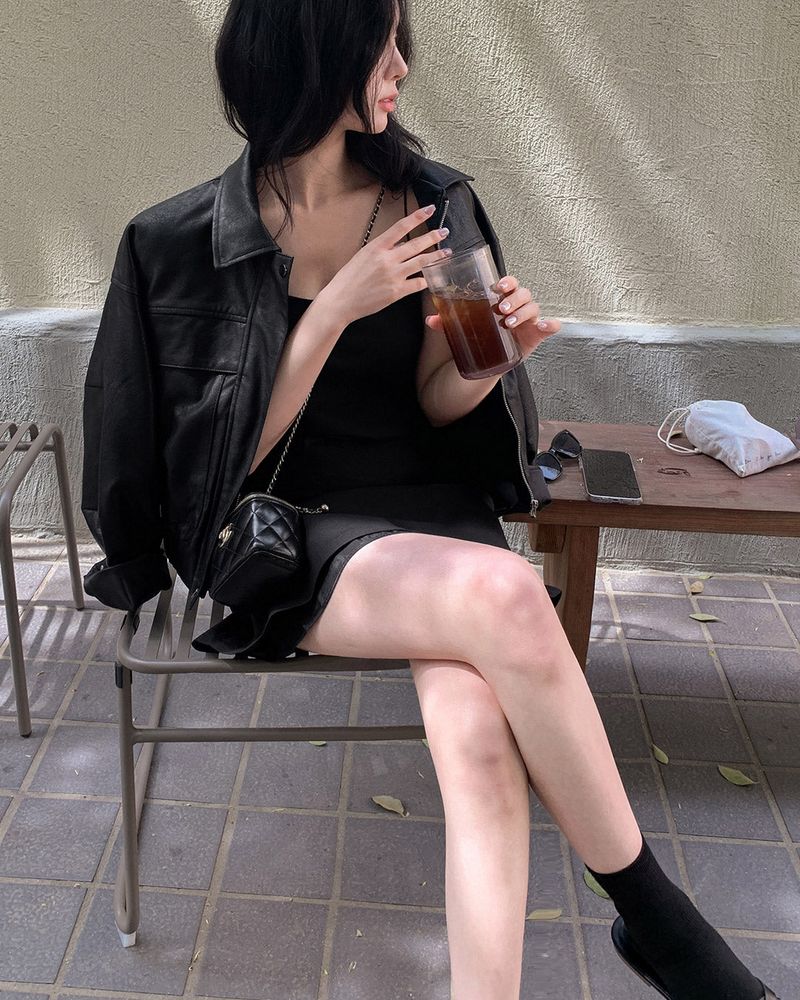 Overfit faux leather jumper