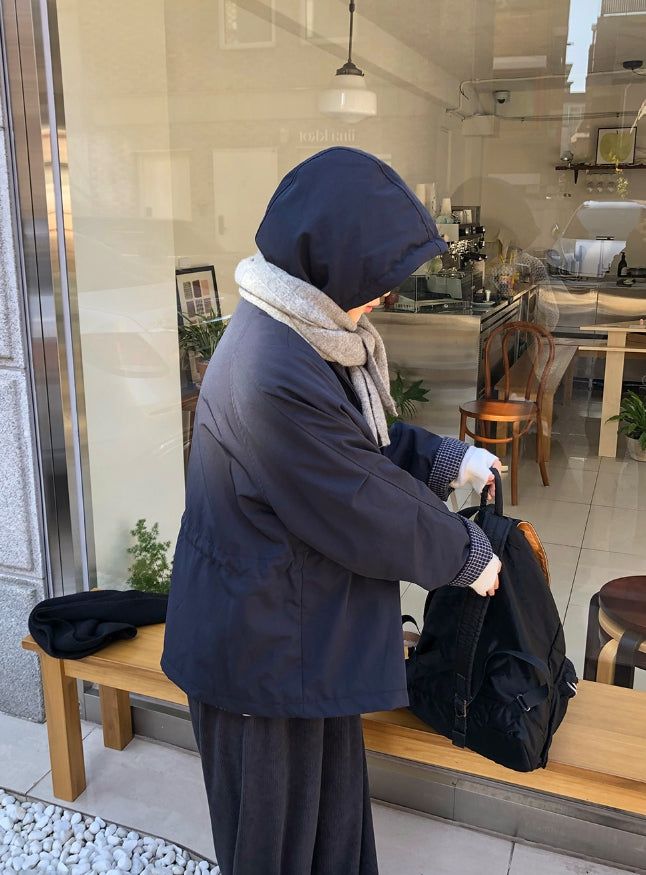 Pump Check Color Matching Hood Bomber Padding Jumper