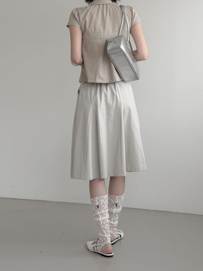 Cotton Gored Flare Midi Skirt