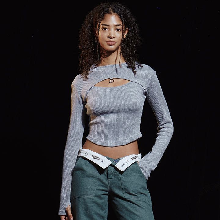 D RING CUT-OUT WARMER CROP KNIT (SV)