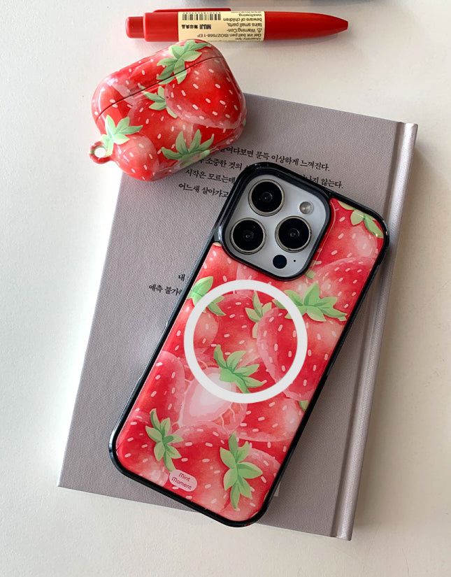 [MADE]レッドストロベリーシュガー ブラックエポキシ バンパー iPhoneケース MagSafe