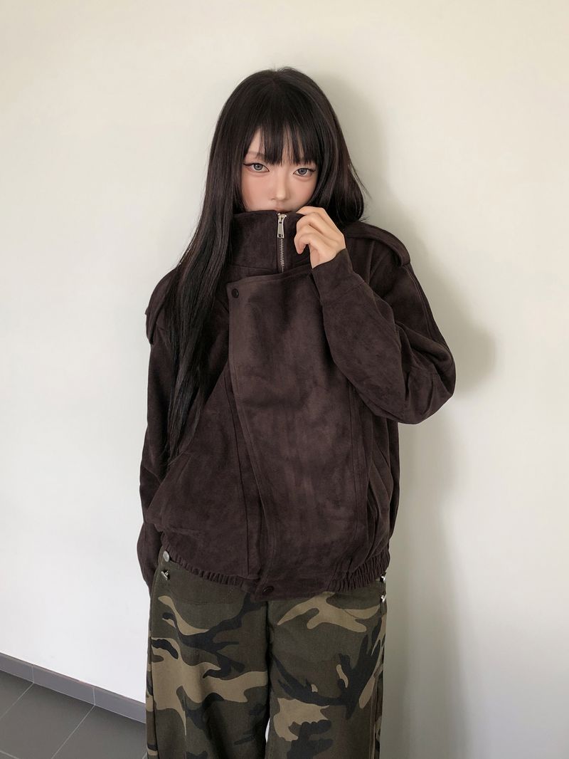 ジーン オーバーサイズド カラー スウェード ジャケット