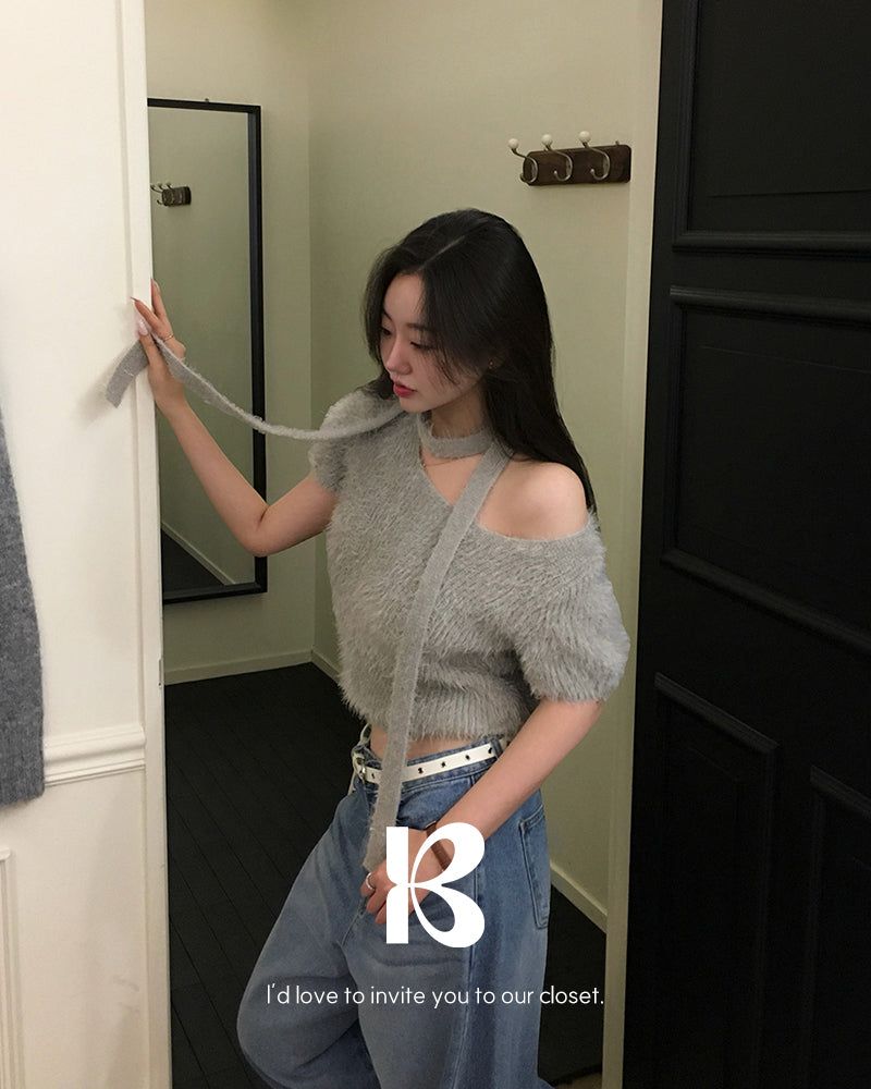 [ORIGINAL] HOLLY TIE SHORT-SLEEVE KNITTED SET