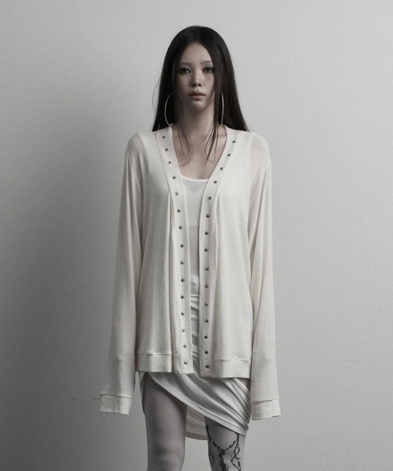 [label] wool rivet overfit open cardigan (ivory)