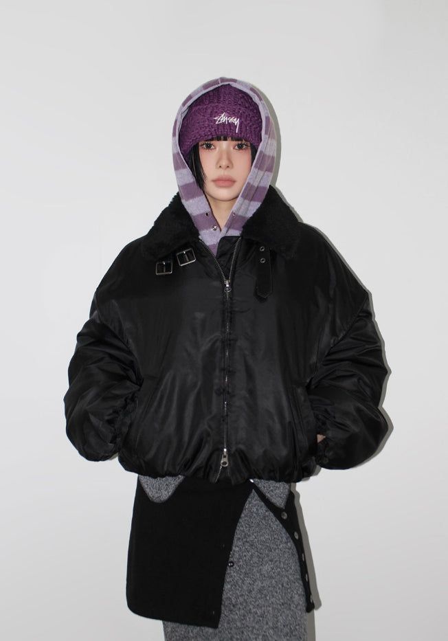 EYELET STRIPE FLEECE HOODIE
