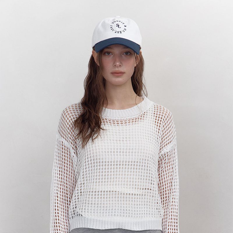 SUNLIT LETTERING BALL CAP (WHITE/NAVY)