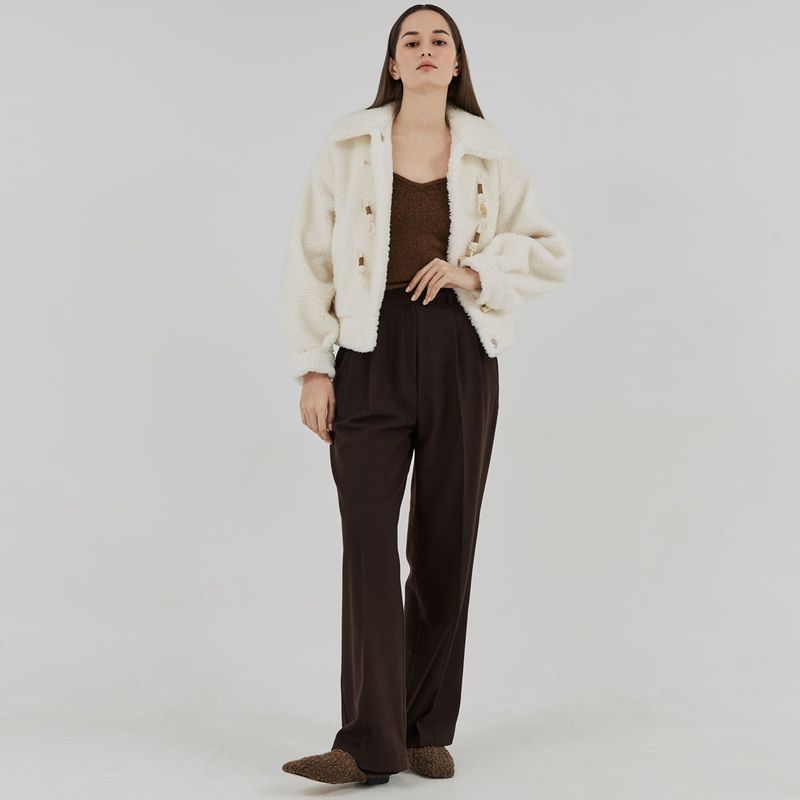 FREIHEIT(フライハイト)の「Two-Tuck Button Wide Wool Pants (Brown)(Pants)」