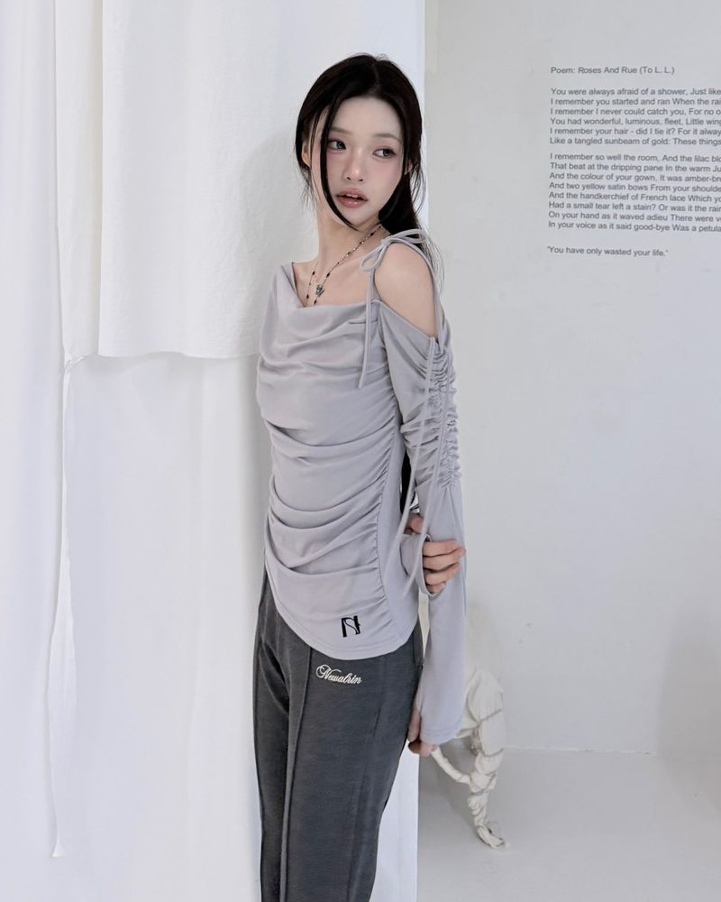 Cats Draping One-Shoulder Top