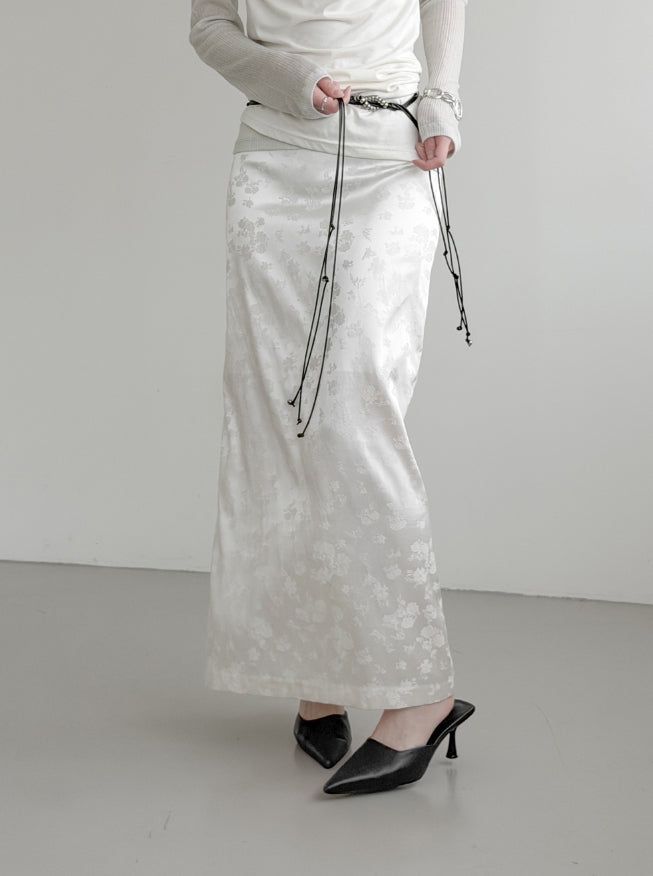 Rose Jacquard Satin Long Skirt