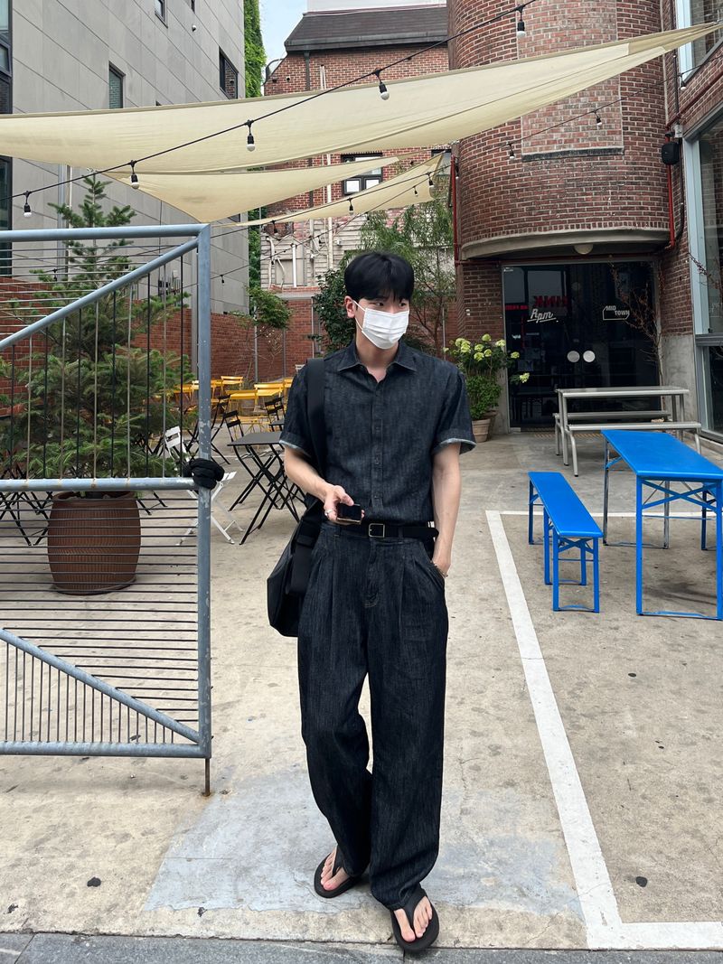 Mei linen indigo half shirts